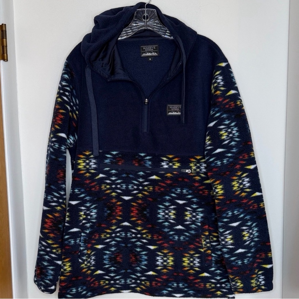 Massive Outdoor Fleece Hoodie Size M Vibrant Multicolor Pullover - Picture 2 of 14